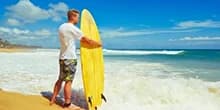 Ready to surf on foamy waves